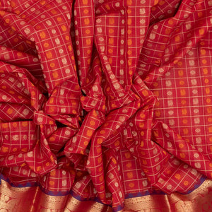 Red Handloom Kanchi Cotton Saree And Checks