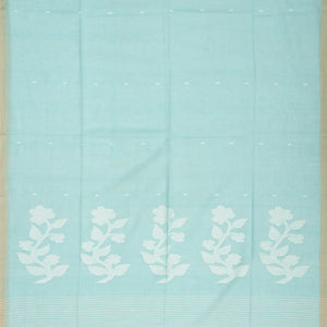 Light Blue Handloom Bengal Cotton Saree With Plus Buttas