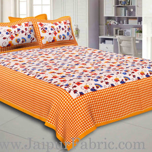 Yellow Border jaipuri design floral print Cotton Double Bedsheet with Pillow Cover