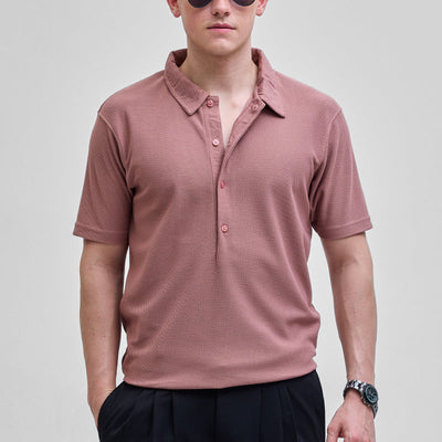 Mauve Textured Polo T-Shirt