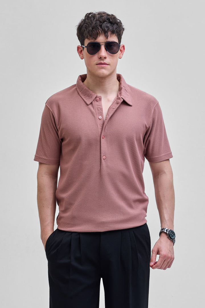 Mauve Textured Polo T-Shirt