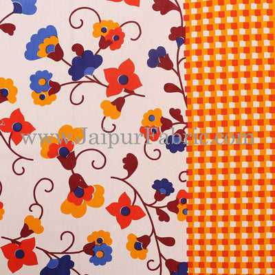 Yellow Border jaipuri design floral print Cotton Double Bedsheet with Pillow Cover