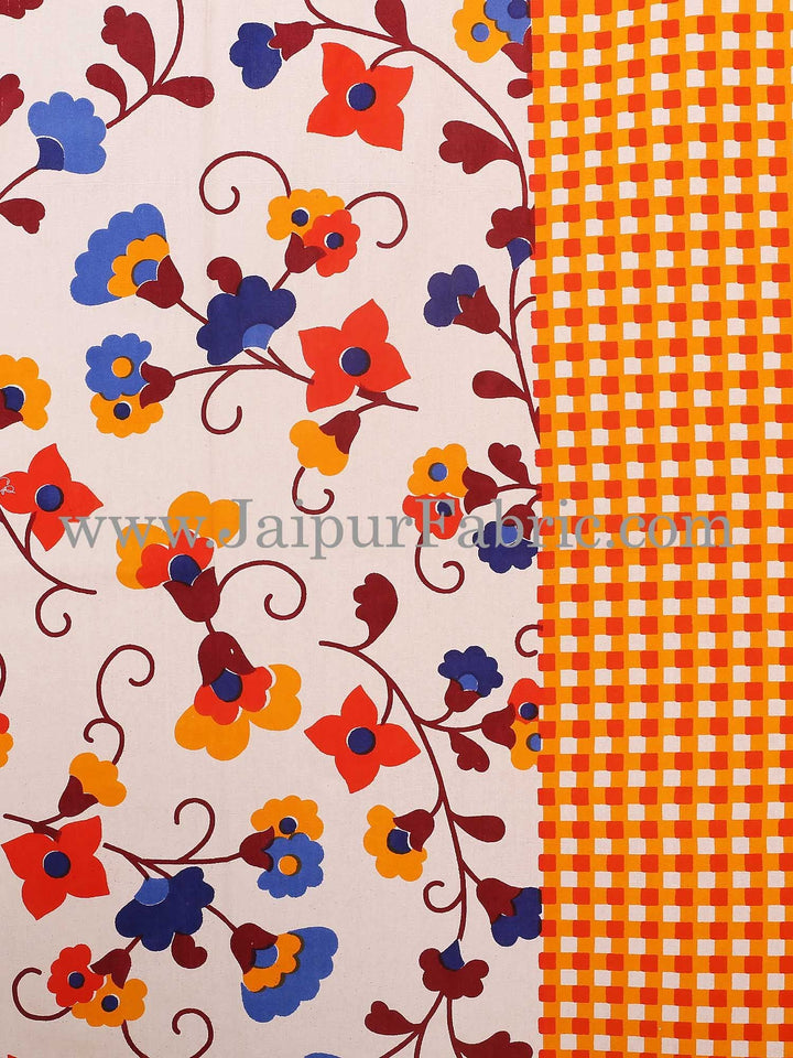 Yellow Border jaipuri design floral print Cotton Double Bedsheet with Pillow Cover