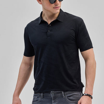 Black Textured Stitchless Polo T-Shirt