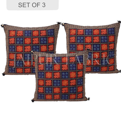 Black Border Garba Design Cotton Cushion Cover