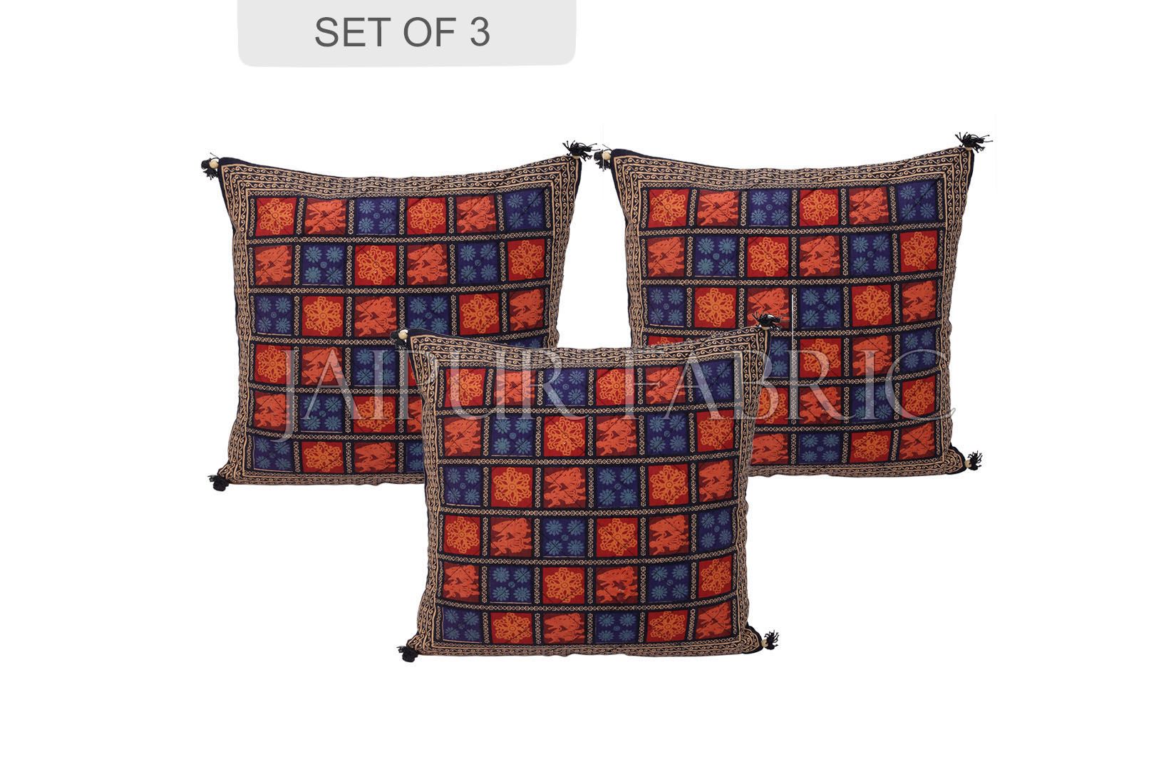 Black Border Garba Design Cotton Cushion Cover