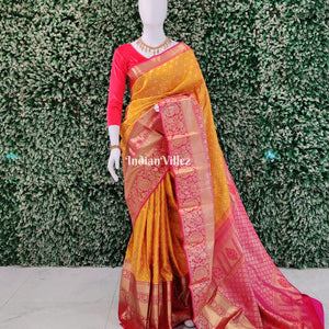 Yellow Rani Border Kanjivaram Silk Saree