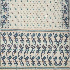 Off White Bengal Cotton Saree With Floral Motifs