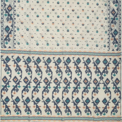 Off White Bengal Cotton Saree With Floral Motifs