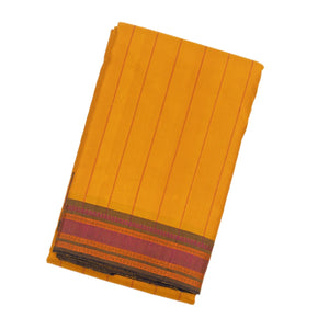 Mustard Handloom Kanchi Cotton Saree With Dotted Stripes