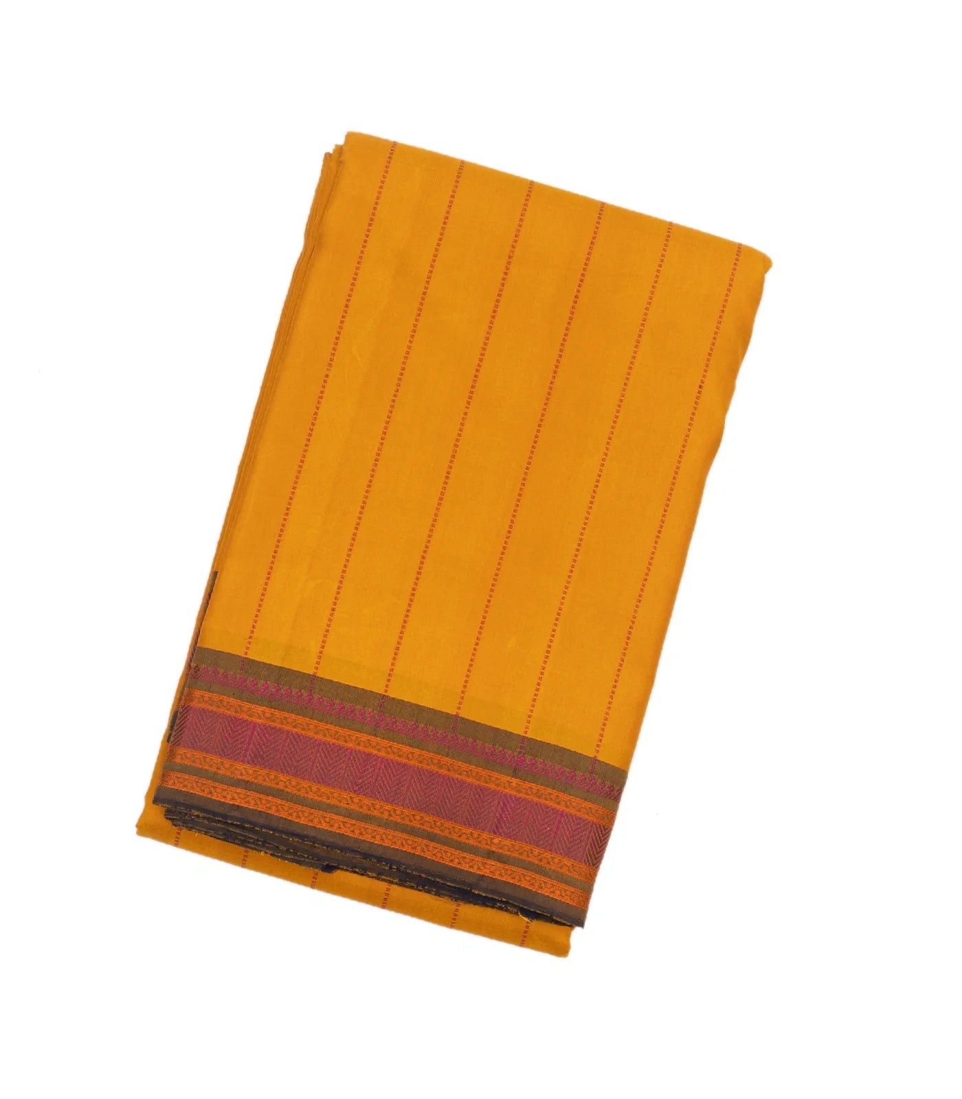 Mustard Handloom Kanchi Cotton Saree With Dotted Stripes