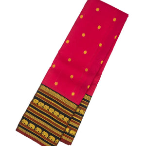 Hot Pink Handloom Kanchipuram Korvai Silk Saree With Kamalam Buttas