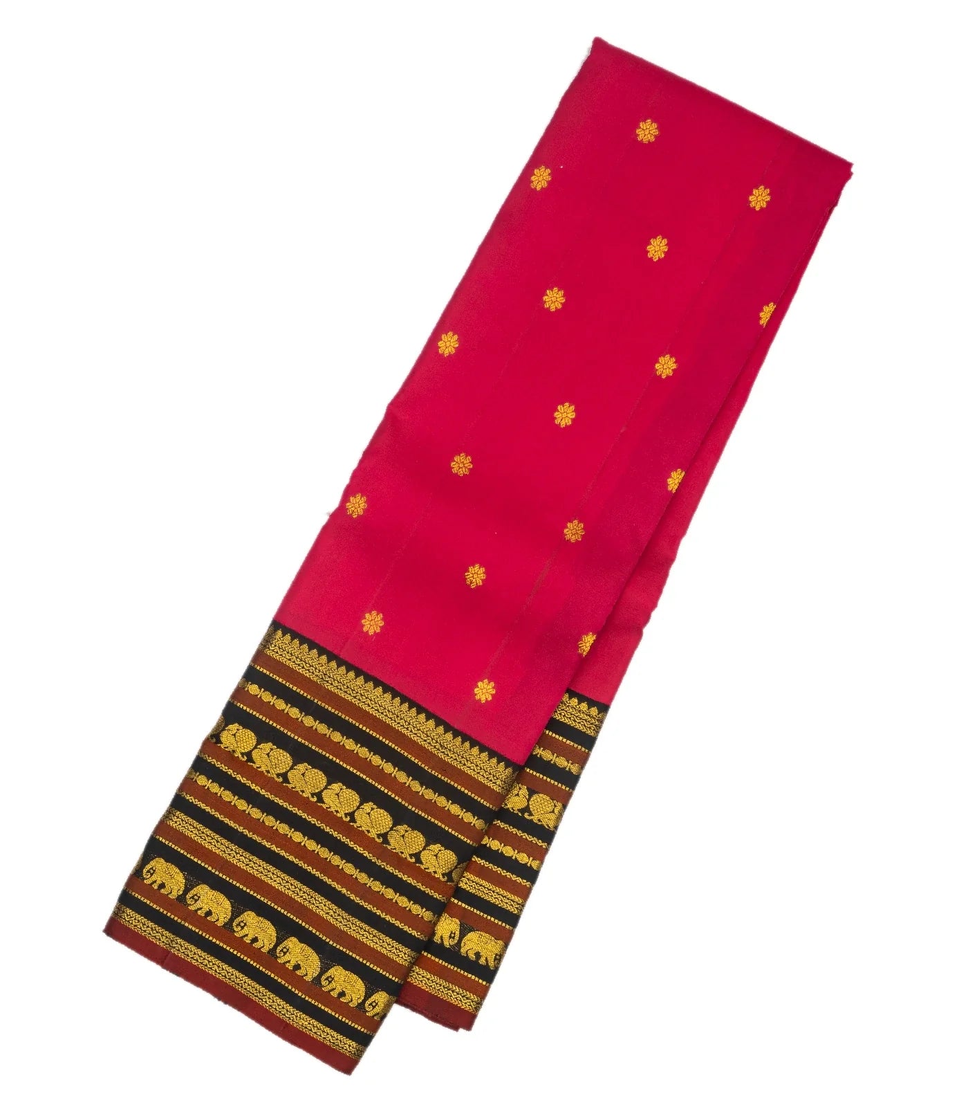 Hot Pink Handloom Kanchipuram Korvai Silk Saree With Kamalam Buttas