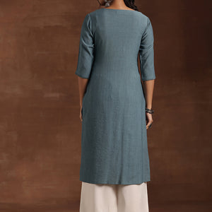 Blue Yoke Design Cotton Straight Kurta