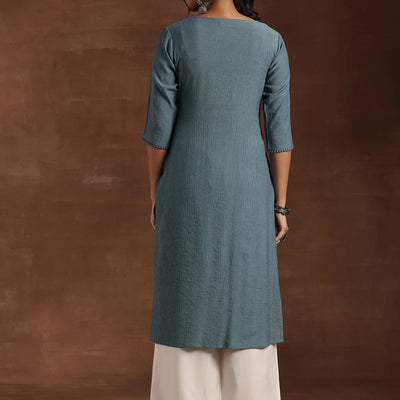 Blue Yoke Design Cotton Straight Kurta