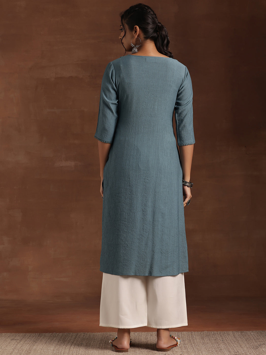 Blue Yoke Design Cotton Straight Kurta