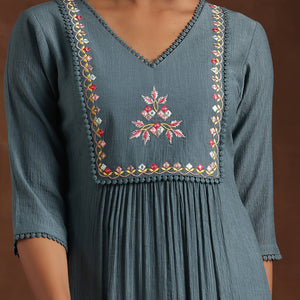 Blue Yoke Design Cotton Straight Kurta