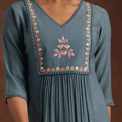 Blue Yoke Design Cotton Straight Kurta