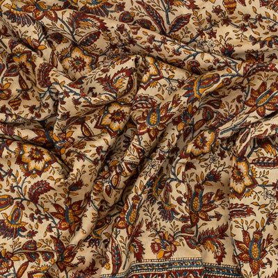 Cream Handloom Chanderi Cotton Saree With  A Printed Kalamkari Design