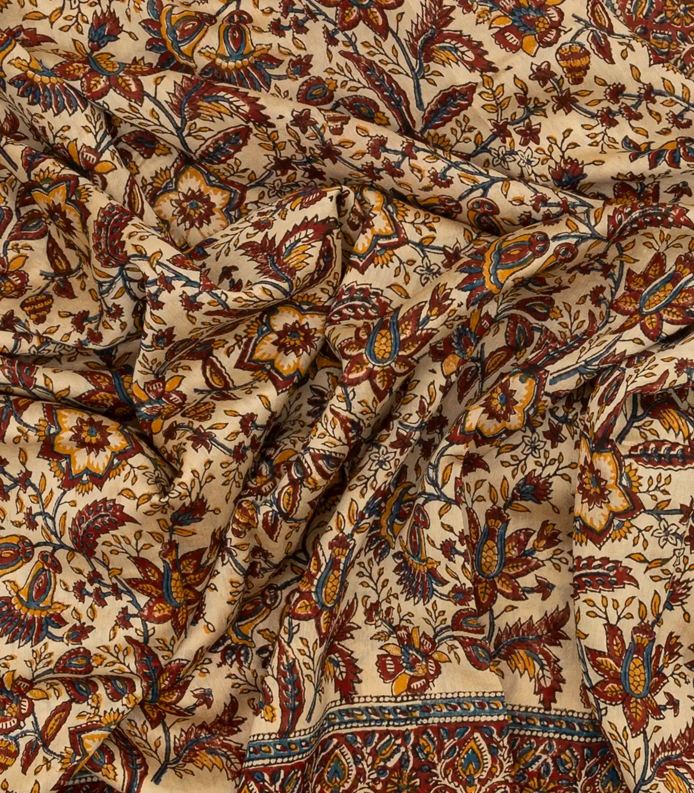 Cream Handloom Chanderi Cotton Saree With  A Printed Kalamkari Design