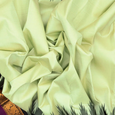 Mint Green Handloom Kanchipuram Korvai Silk Saree With Black Border