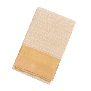 Cream Handloom Village Cotton Saree With Stripes