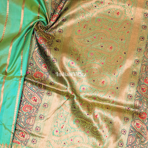 Parrot Green Designer Banarasi Katan Silk Saree