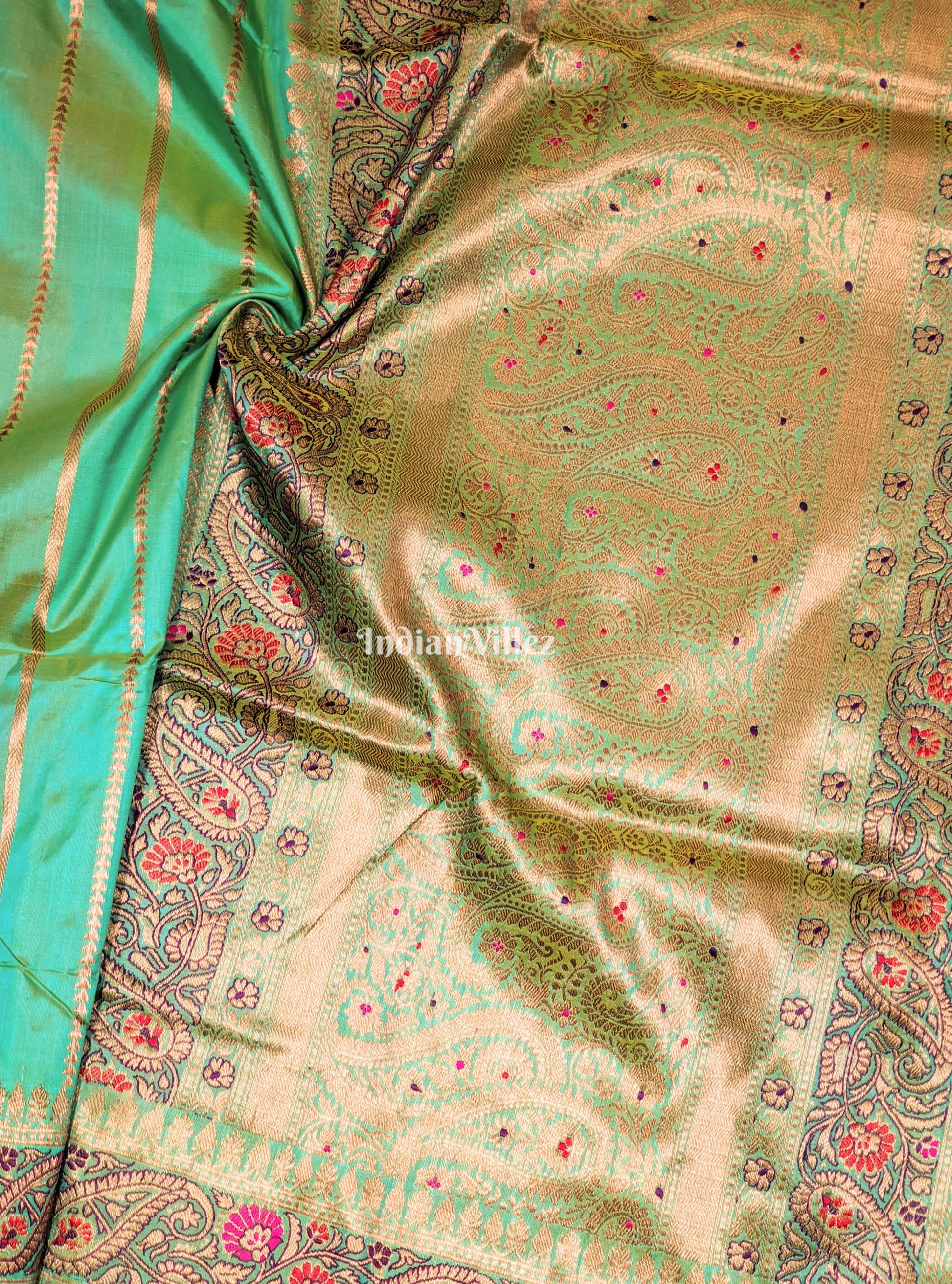Parrot Green Designer Banarasi Katan Silk Saree