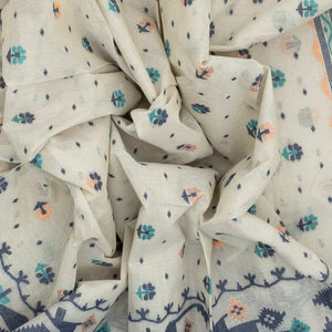 Off White Bengal Cotton Saree With Floral Motifs