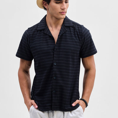 Grey Textured Stripes Shirt