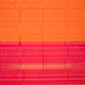 Orange Handloom Kanchipuram Silk Saree With Checks & Buttas