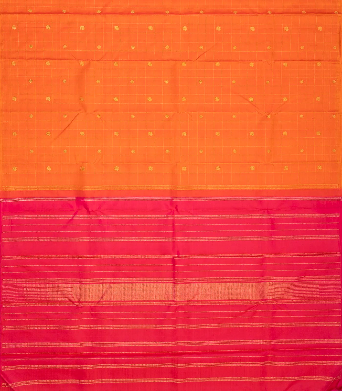 Orange Handloom Kanchipuram Silk Saree With Checks & Buttas