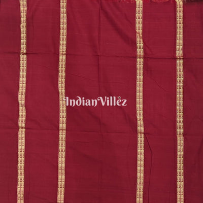 Red Odisha Ikat Sambalpuri Cotton Saree with Fish Line Motif & Border