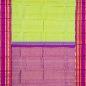 Cardamom Green Handloom Kanchipuram Korvai Silk Saree With Zari Stripes & Buttas