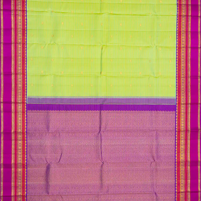 Cardamom Green Handloom Kanchipuram Korvai Silk Saree With Zari Stripes & Buttas