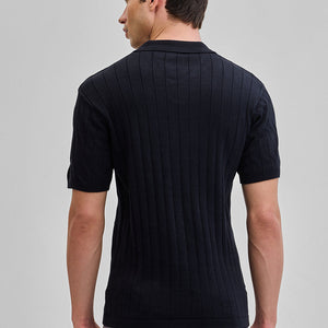Black Knitted Polo T-Shirt