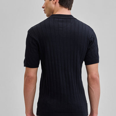 Black Knitted Polo T-Shirt
