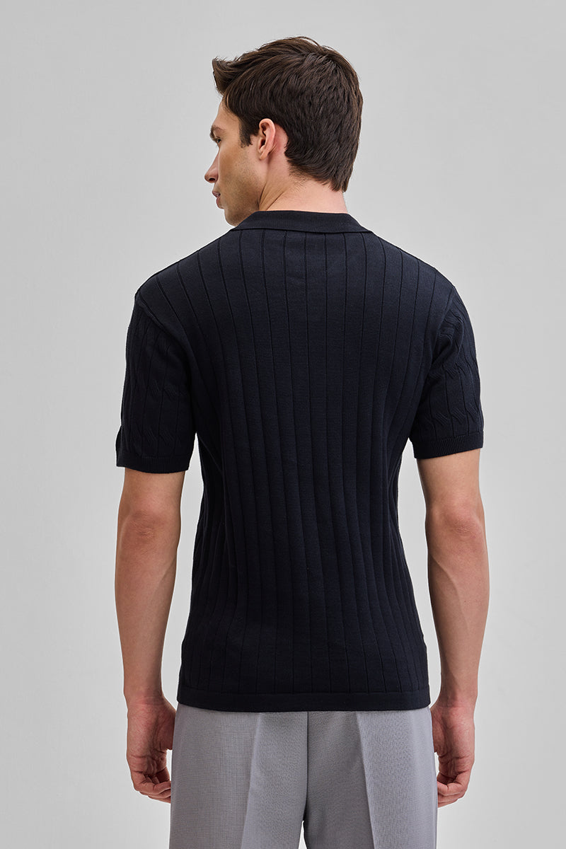 Black Knitted Polo T-Shirt