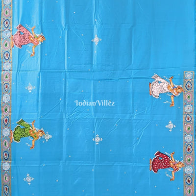 Sky Blue Mathura Vijay Theme Pattachitra Saree