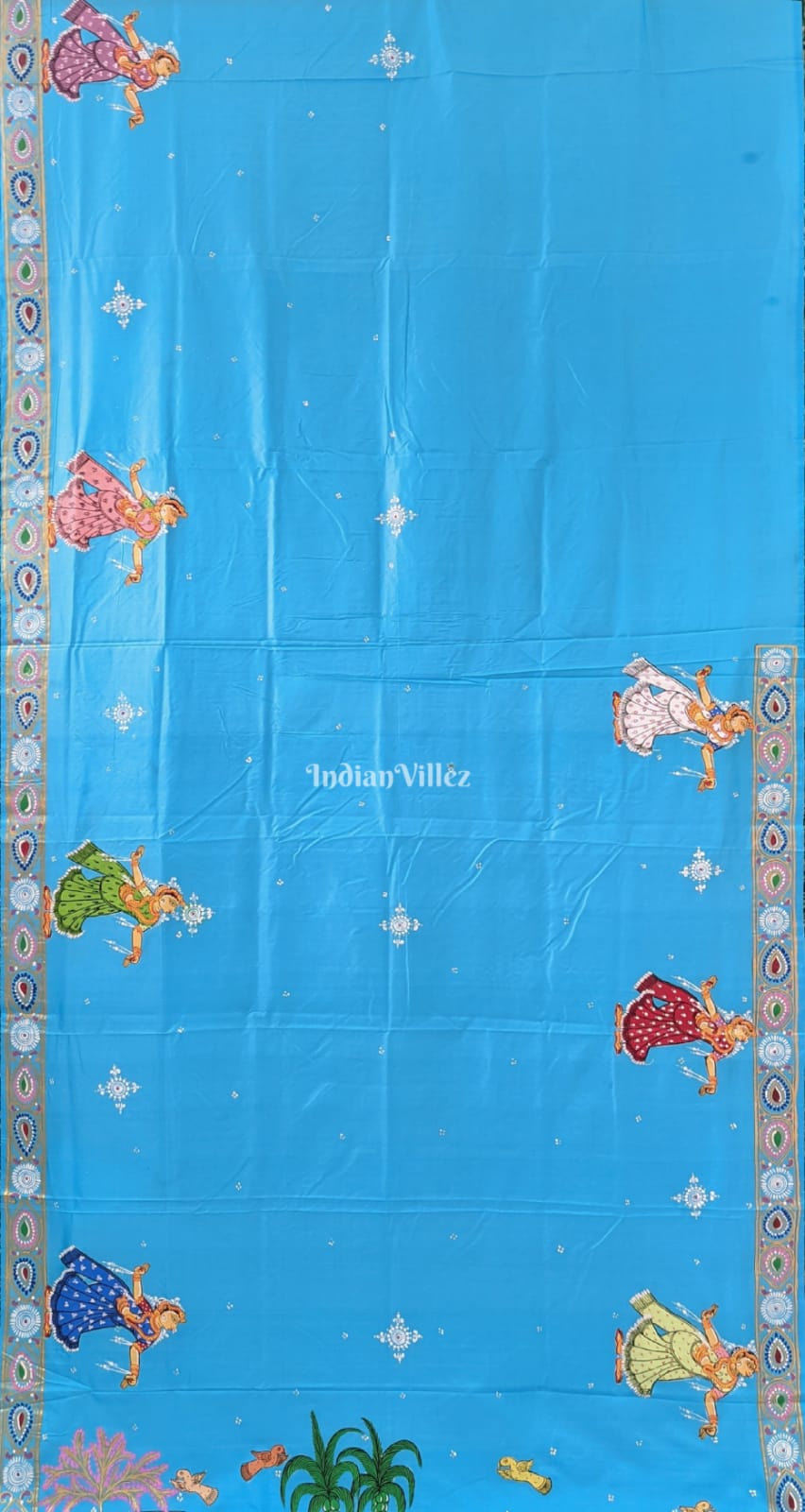 Sky Blue Mathura Vijay Theme Pattachitra Saree