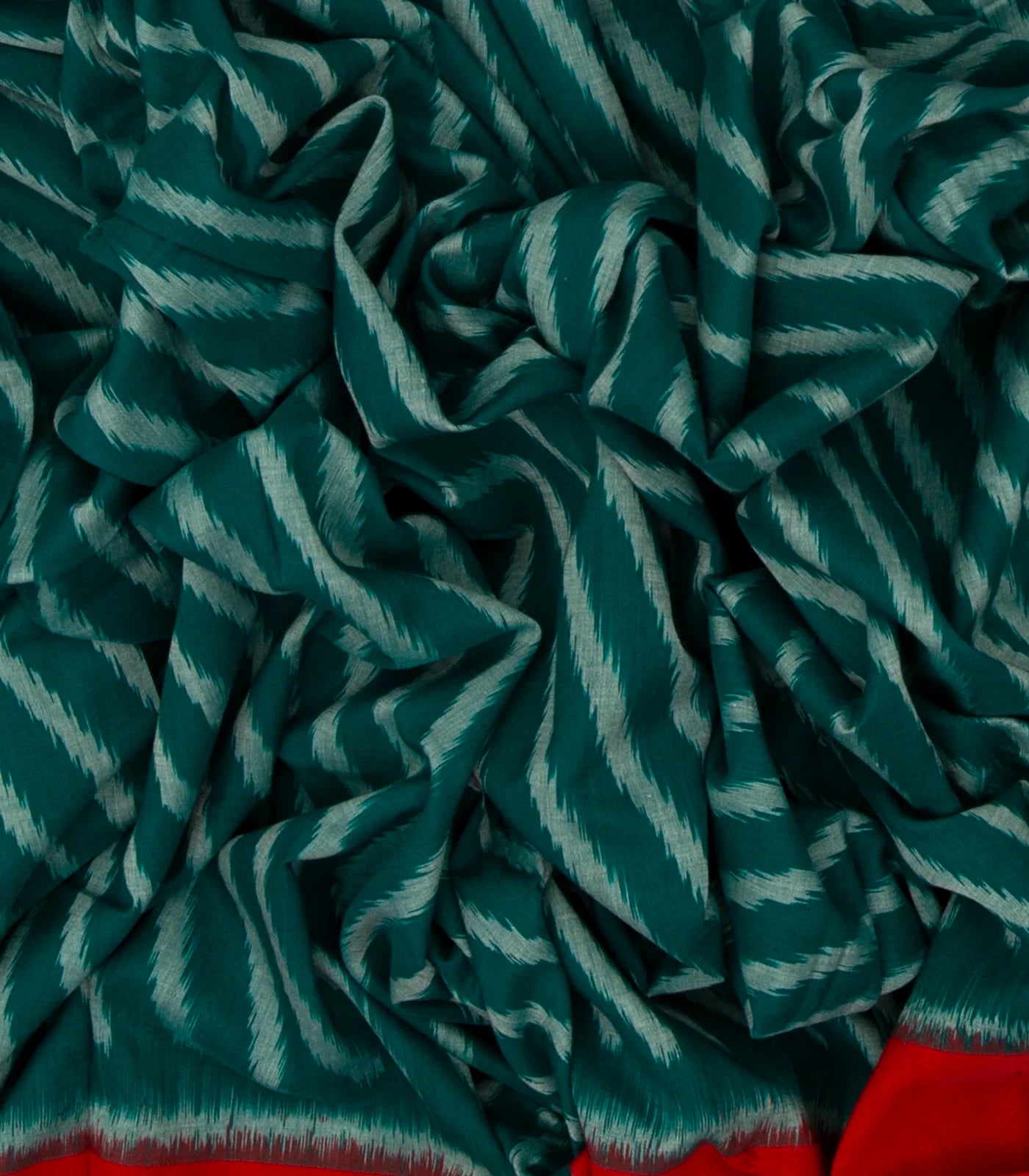 Sea Green Handloom Orissa Cotton Saree With Tie & Dye Stripes