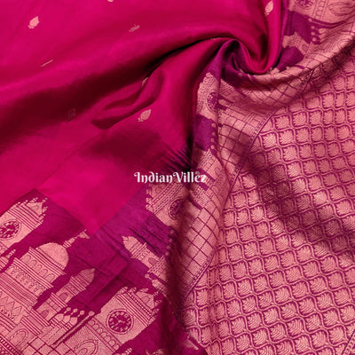 Rani Banarasi Katan Silk Saree Inspired by Big Ben, London & United States Capitol, Washington DC