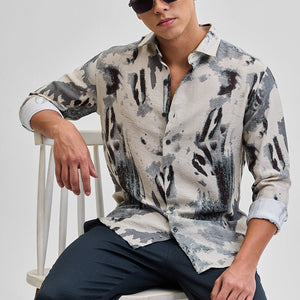 Cream Textured Abstract Shirt