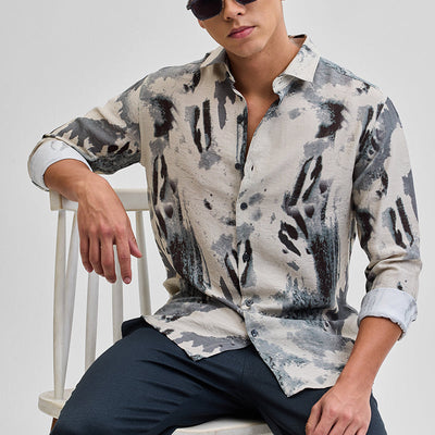 Cream Textured Abstract Shirt