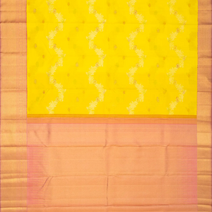 Yellow Handloom Kanchipuram Korvai Silk Saree With Meena Floral Motifs