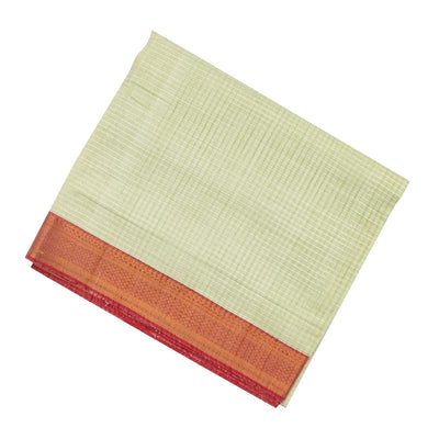 Light Green Mangalagiri Cotton Saree With Stripes & Contrast Border