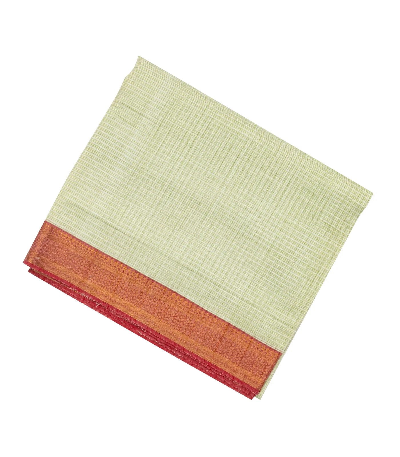 Light Green Mangalagiri Cotton Saree With Stripes & Contrast Border