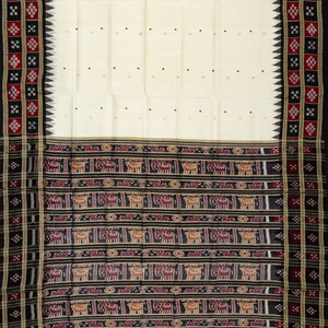 White Handloom Orissa Silk Saree With Button Buttas