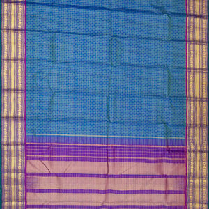 Blue Handloom Kanchipuram Silk Saree With Payadi Checks