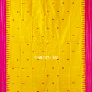 Yellow Fish Motif  Berhampuri Silk Patta Saree with Double Pallu